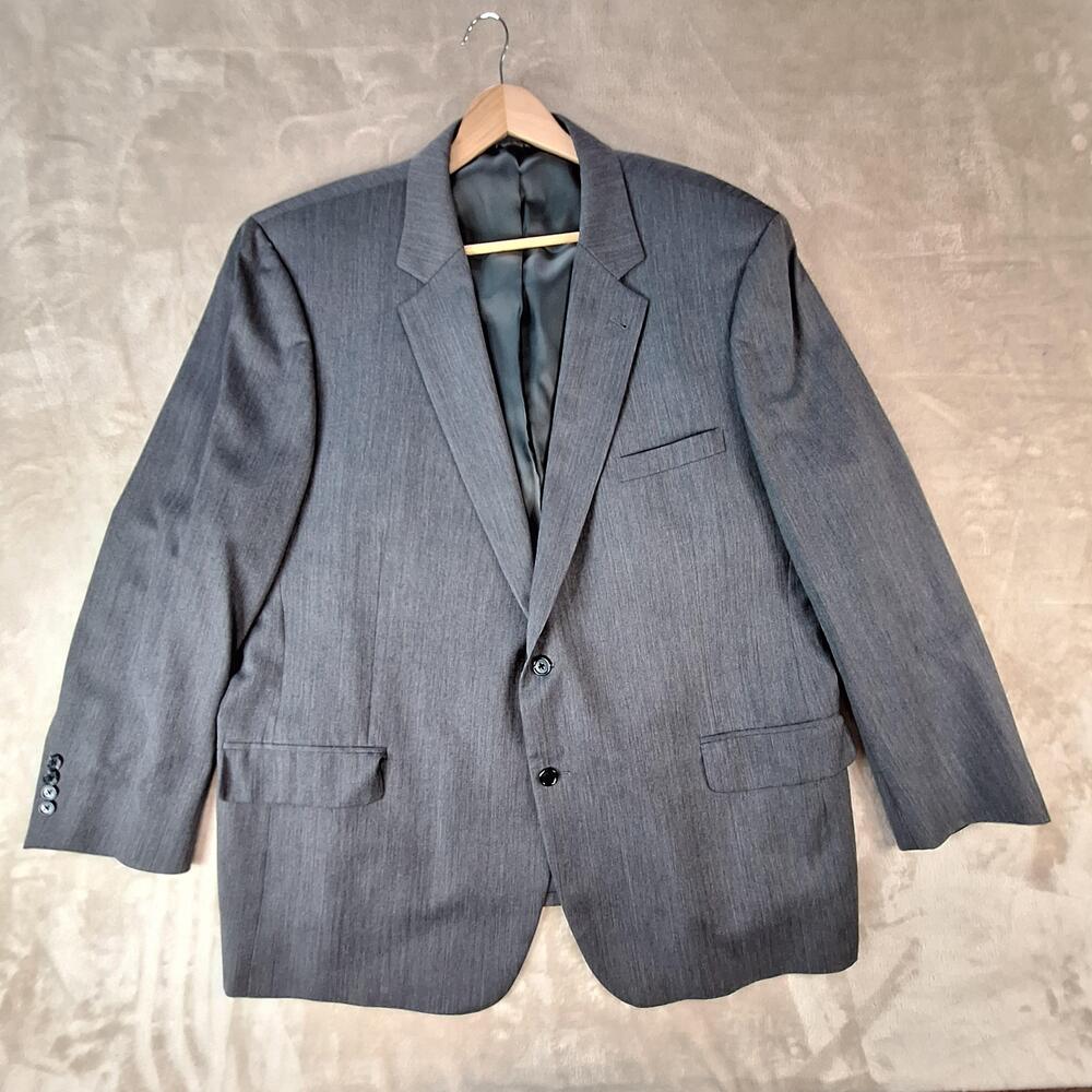Jos A Bank Suit Jacket Mens 52R Gray Wool Herringbone Single Vent 2 Btn Formal